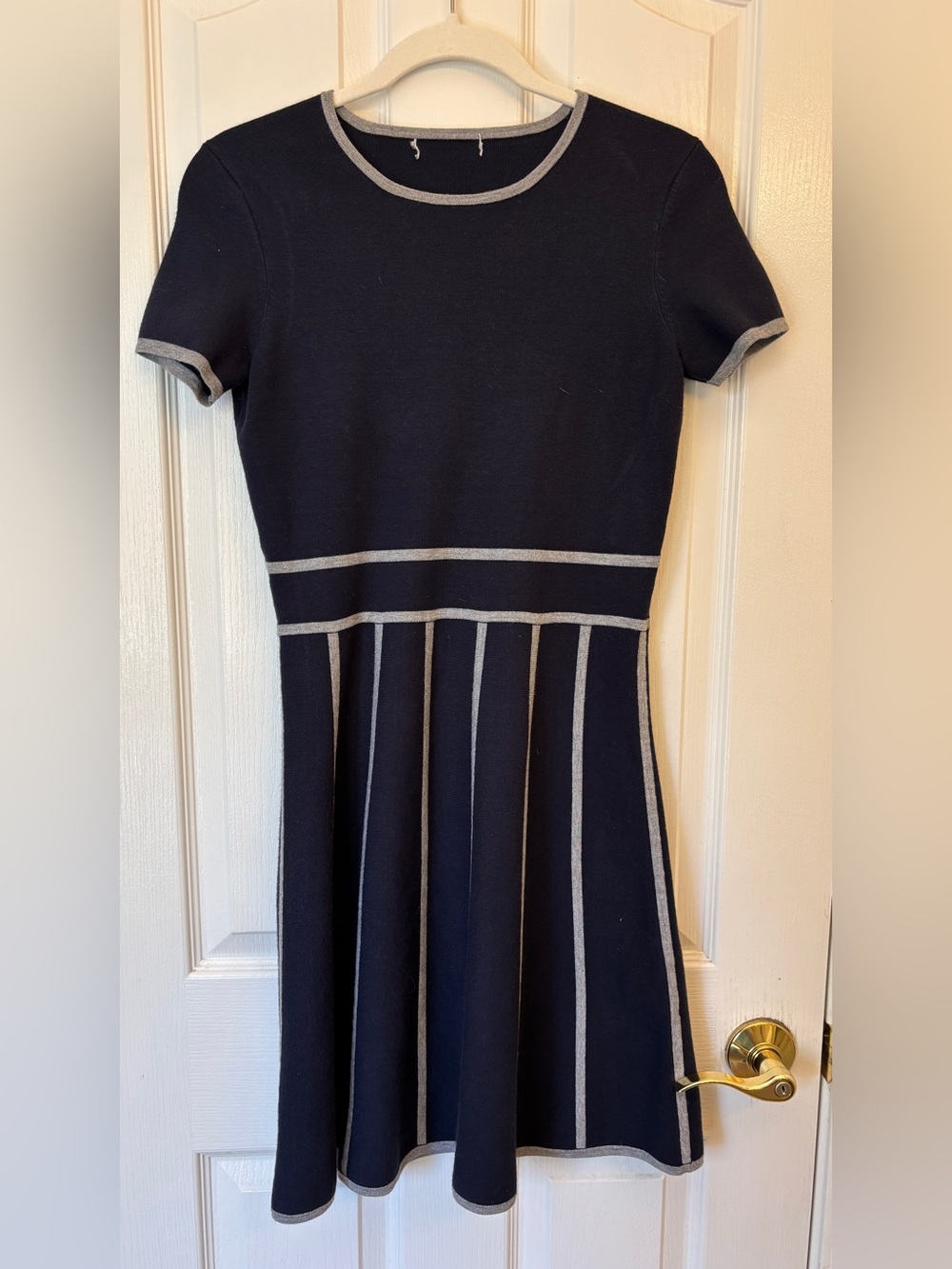 Brooks Brothers Navy Knit Dress with Gray Trim ~ Women’s Small Petit~